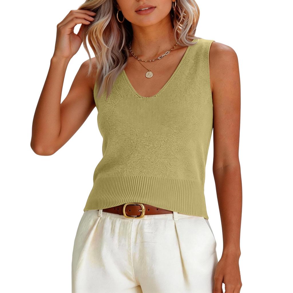 Damen Mode Cropped V-Ausschnitt Ganzstrick Cami Top