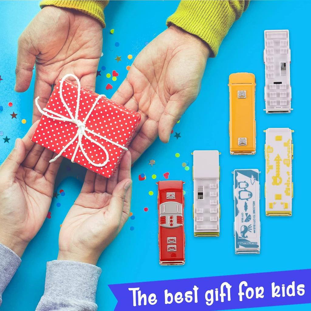 6-teiliges Schulbus-Spielzeugauto-Set, kleine Autos aus Druckgussmetall, Stadtbus, Doppeldecker, reibungsbetriebene Autos, Spielspielzeugfahrzeuge, Türen zum Öffnen, Lernspielzeug, Großpackung