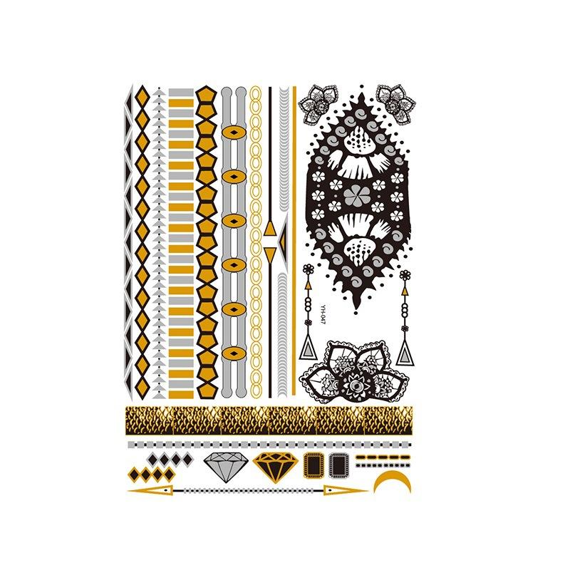 Yh Retro Large Bronzing Tattoo Sticker Waterproof Tattoo Sticker Amazon Set Hot Silver Color Printing Sticker