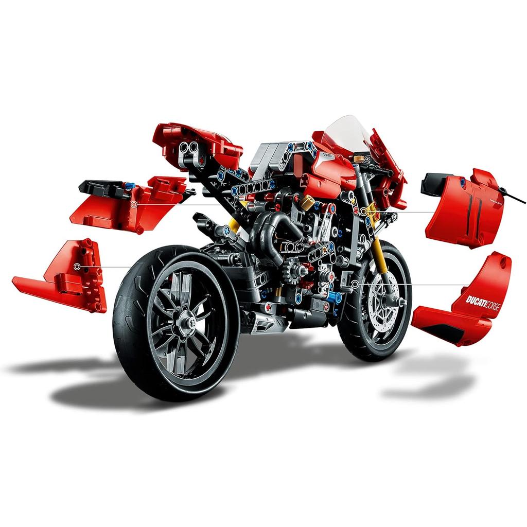 LEGO 42107 Technic Ducati Panigale V4 R Motorbike, Collectible Superbike Display Model Building Kit with Gearbox and Working Suspension