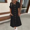 Wish summer solid color simple collar button long dress women's clothing