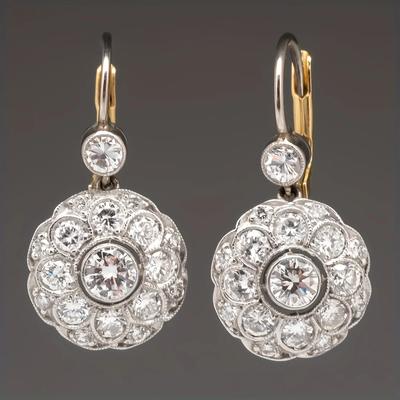 Vintage Personal Elegant Flower Inlay Sliver Color Zircon Earrings for Women Creative Party Jewelry Accessories