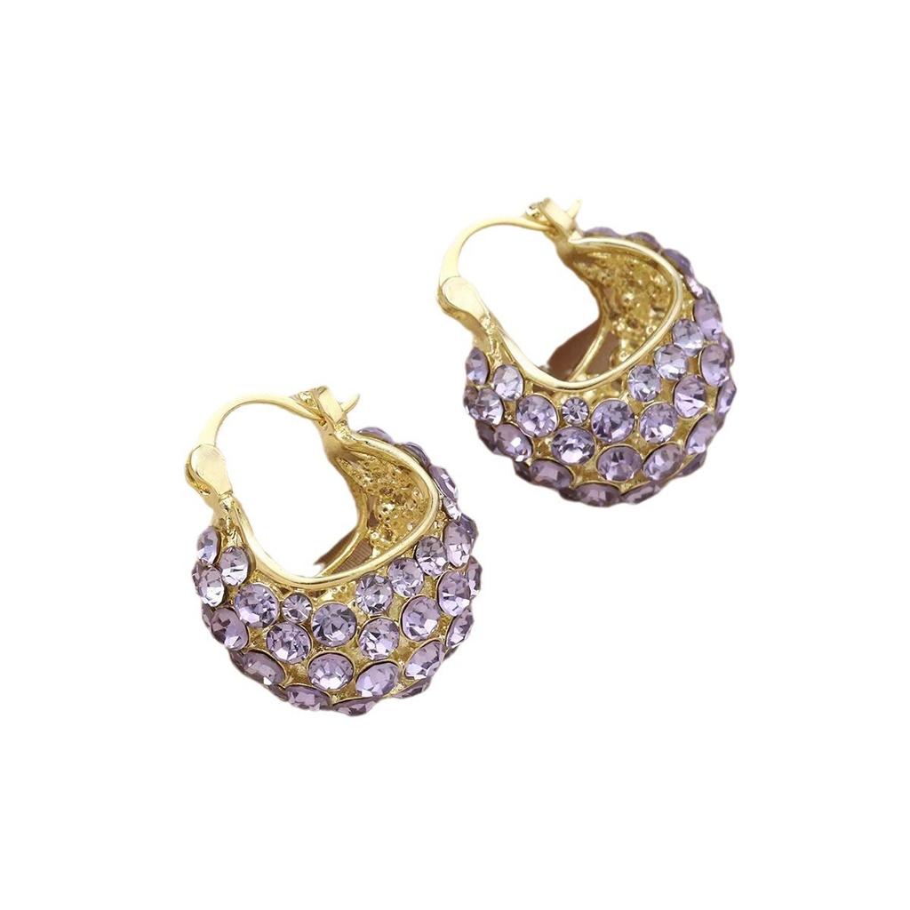 High-end and Elegant Purple Full-diamond Stud Earrings with Blue Ear Clasps - A Classic and Versatile Accessory for All Occasions.