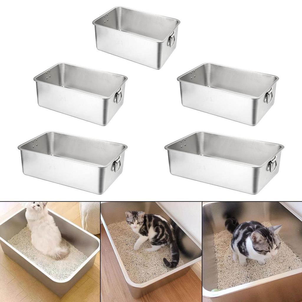 Edelstahl Katzentoilette Hohe Ränder Katzenstreuschale Katzenreinigungsschale mit Griff Katzenklo Dampftischschale Haustierstreuschale