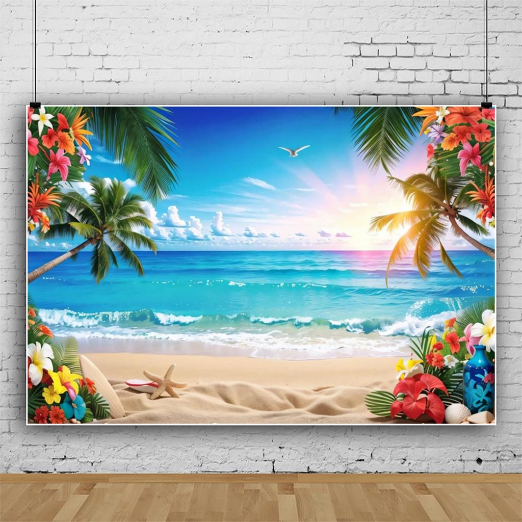 Summer Beach Hawaiian Background Tropical Floral Surfboard Aloha Sea Birthday Holiday Party Decoration Banner Photography Props