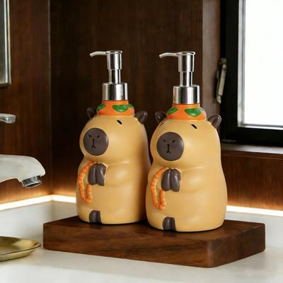 Yousheng Cartoon Capybara Soap Dispenser Refillable Hand Soap Shampoo Shower Gel Facial Cleanser Container Bathroom Empty Press Pump Bottle
