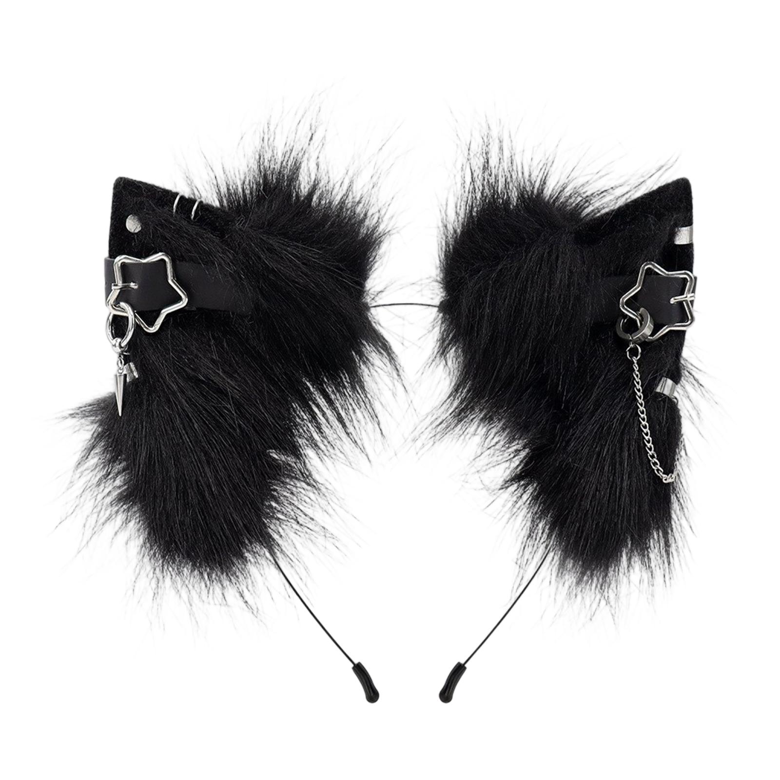 

Милая реалистичная повязка на голову с кошачьими ушками из искусственного меха для вечеринок и костюмированных игр, наряд Лолиты чёрный
