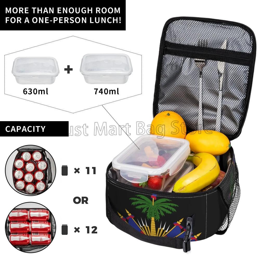 Haiti Flag Print Insulated Lunch Bag Reusable Portable Waterproof Thermal Oxford Lunch Bento Tote for Work School Picnic Travel