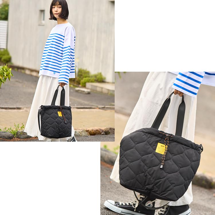 KiU Padded Drawstring Tote Large Shoulder Bag, Waterproof, Water-Repellent, Quilted, Capacity, Bag, Drawstring, Simple, Stylish, Cute, Casual,