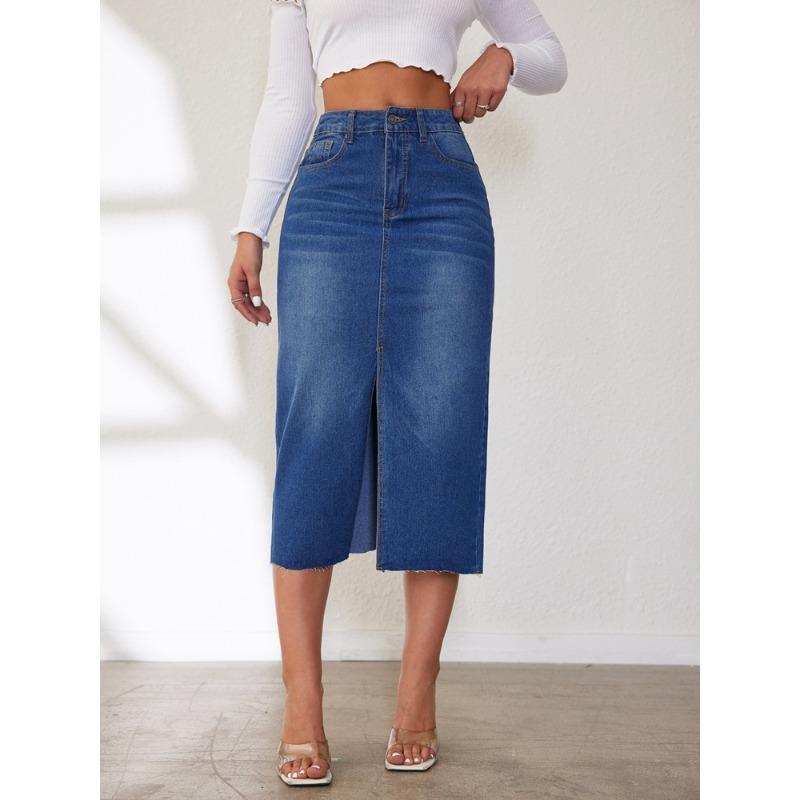 

VEZFAA Женские однотонные юбки с принтом, повседневные, летние, весенние S синий