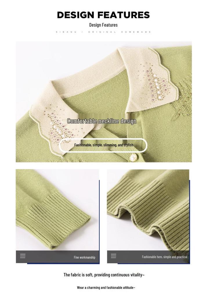 Autumn Stripe Knit Lapel Top for Middle-Aged and Elderly Women - New 2026 Style