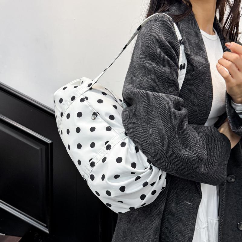 Yogodlns Simple Polka Dot Tote Bag Lightweight Nylon Handbag Women Casual Commute Shoulder Bag Large Capacity Sports Foldable Storage Bag