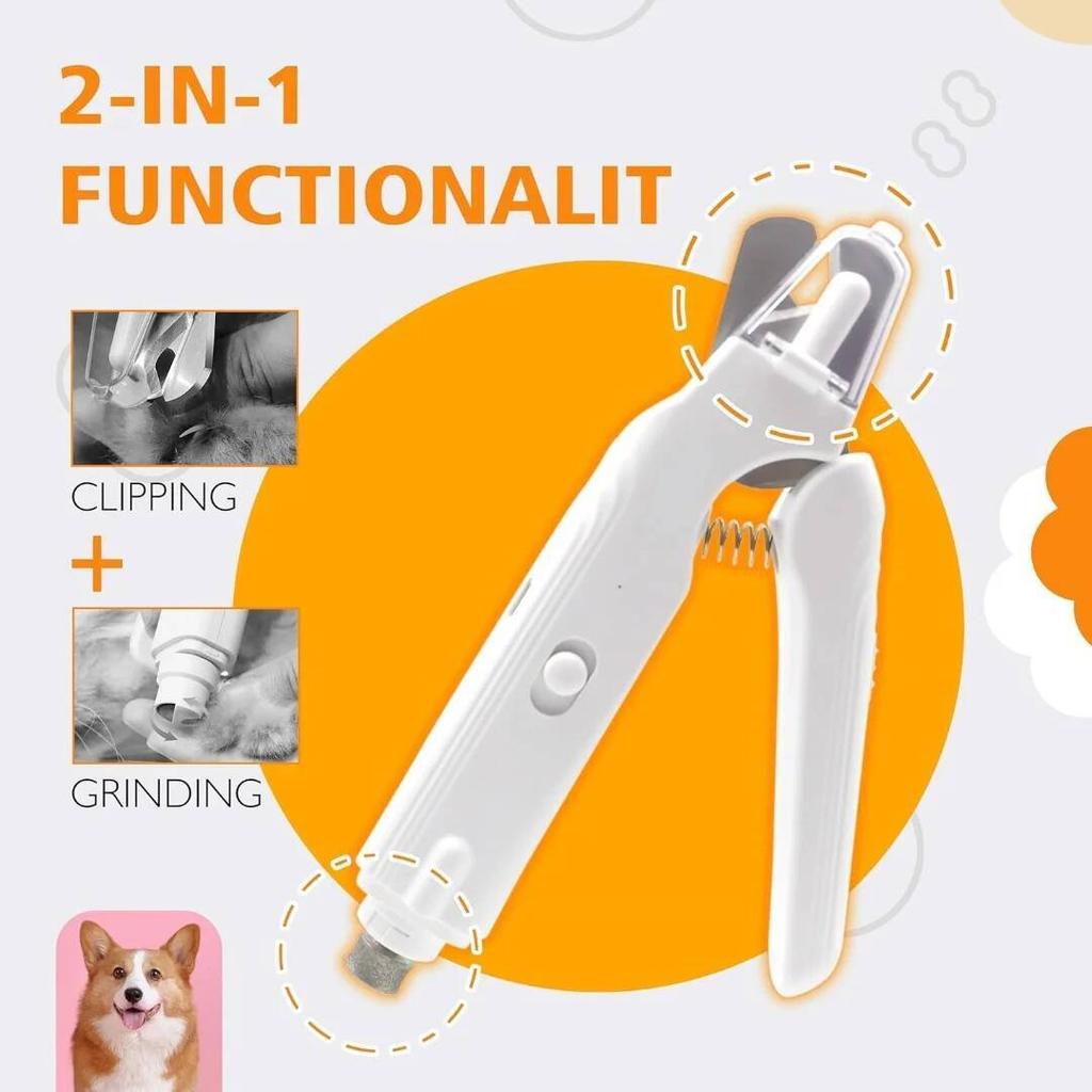 2 In 1 Pet Nail Clippers Dog Nail Grinder for Dogs Cats Claw Trimmer with 2 LED Lights Quiet Splash Guard Pet Nail Grooming Tool