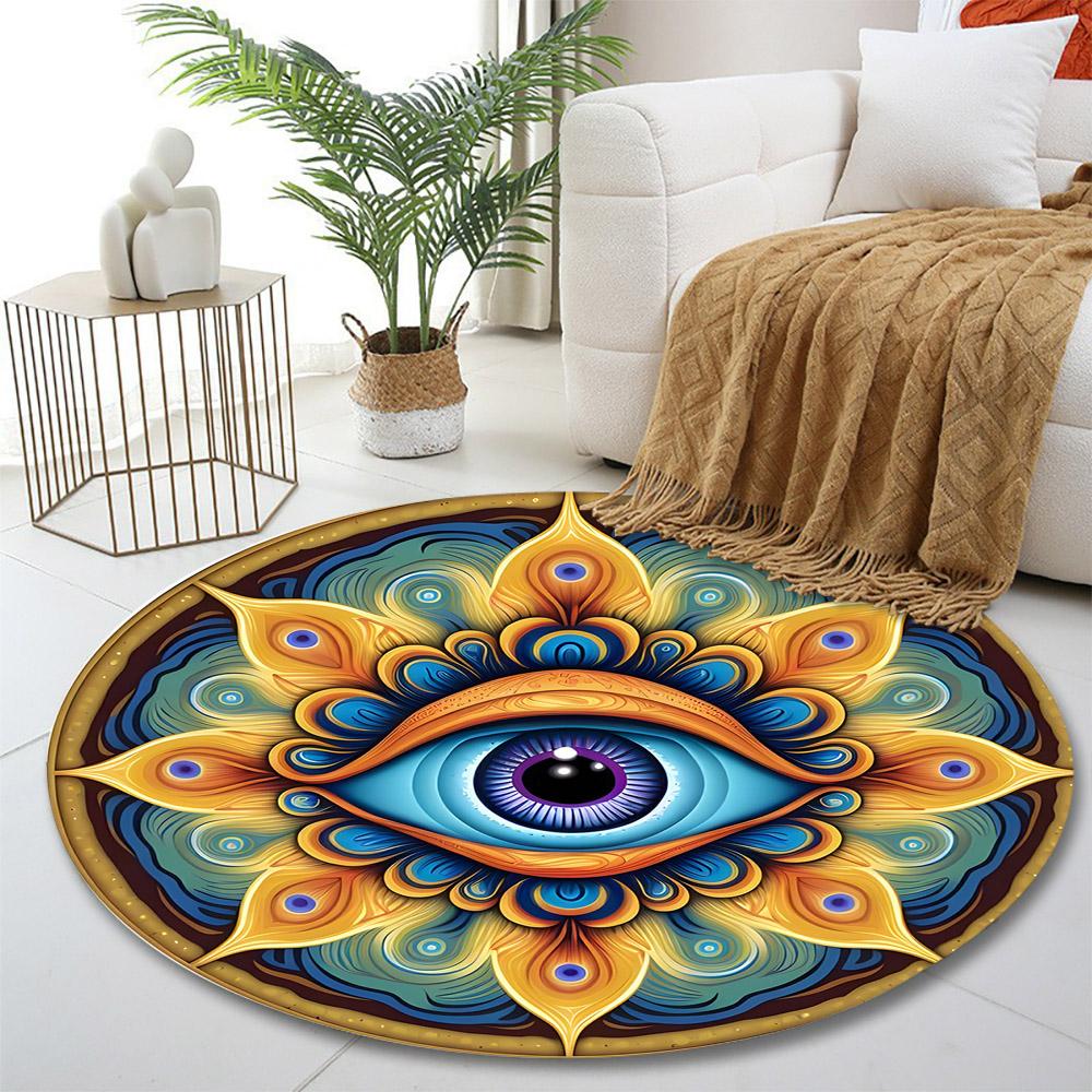 Colorful Mandala Eye Design Print round rug, living room, bedroom, playroom carpet, non slip floor mat, gift