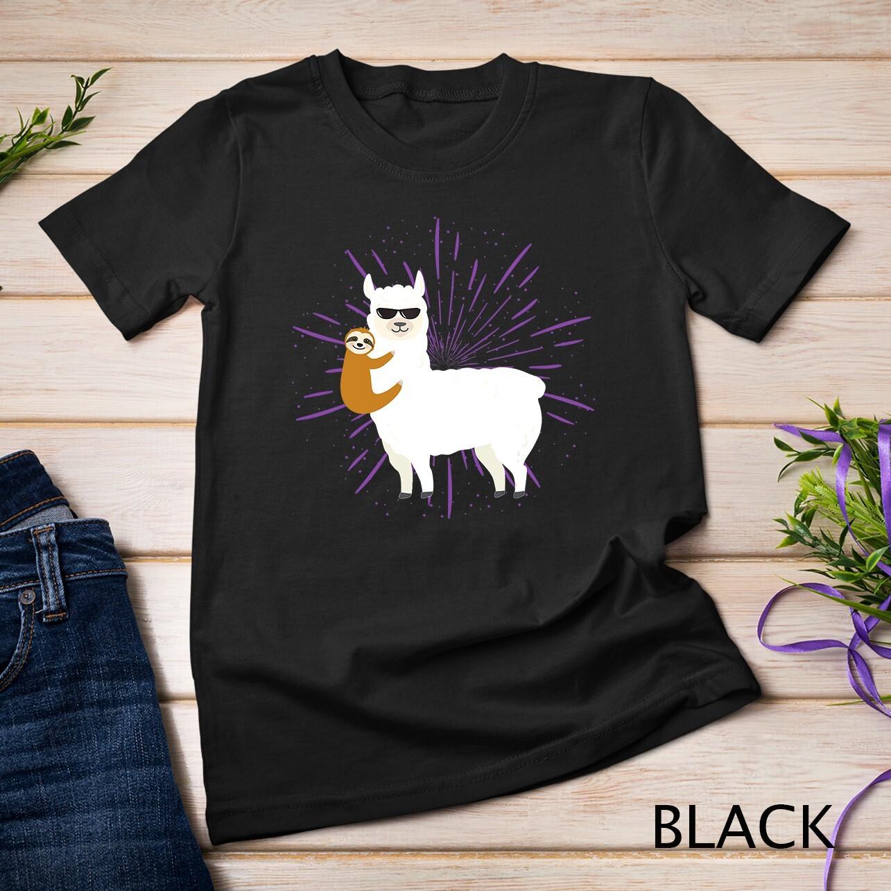 Sloth Riding Llama Shirt Fun Alpaca New Years Gift Idea Unisex T-Shirt Mens Womens Tees Top L