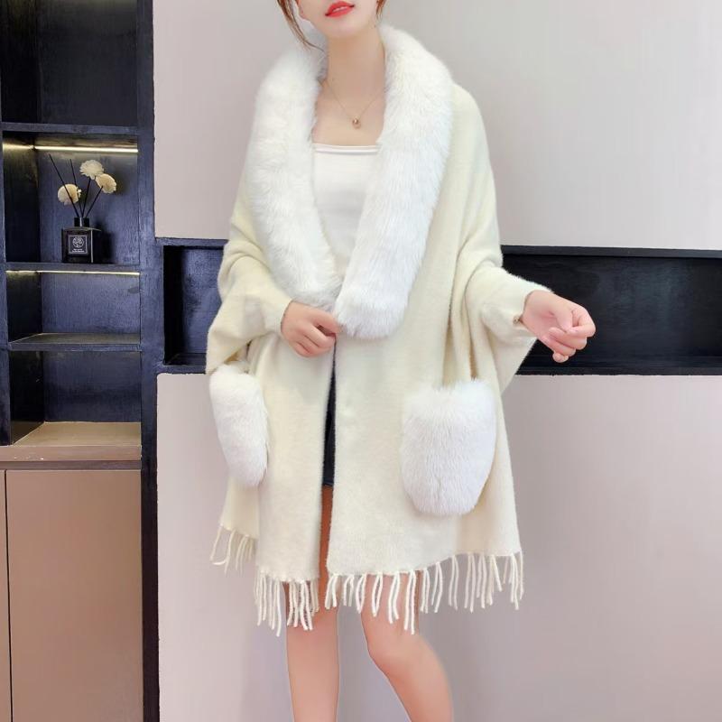 Sexy Gesellschaftsdame Schal dicker Strickpullover Damen Schal warme Jacke Oberbekleidung Strickjacke einfarbig Damen Cape