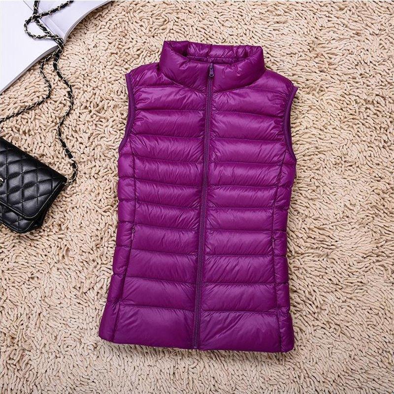 Autumn Winter Women Stand Collor Solid Color Sleeveless Zipper Slim Lightweight Down Vest M-4XL
