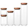 Transparent Glass Storage Jar with Acacia Wood Lid for Coffee Beans and Food Grains