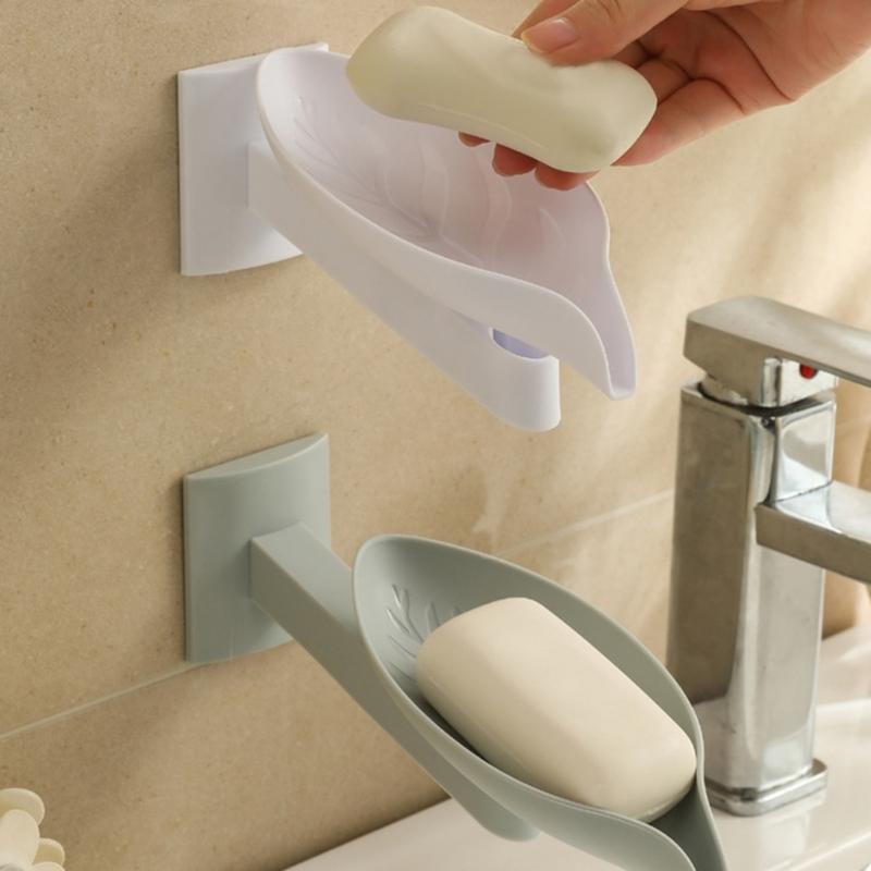 Soap Organizers Leaf Shape Plastic Soap Holder Tray with Adjustable Design and Auto Draining for Sink Countertop