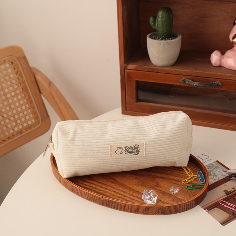 Dirt-resistant Pen Bag Corduroy Stationery Storage Bag Simple Stationery Organizer School Office