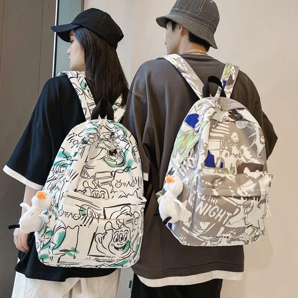 New Fashion Large Capacity Backpack Graffiti Trend Korean Style Schoolbag Ultra-light Travel Knapsacks