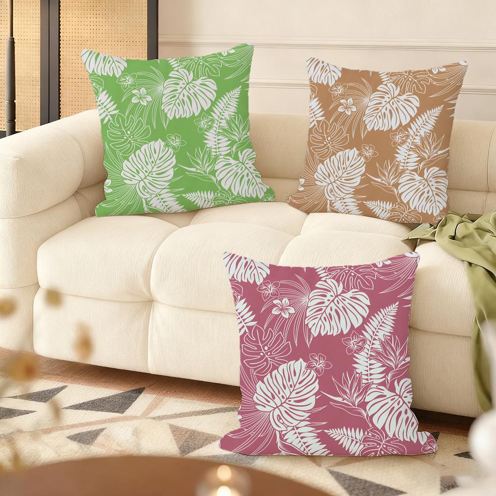 Monstera Pattern Cushion Cover Soft Short Plush Pillow Cover Smooth Cozy Texture Aesthetic Cushion Case Home Decor