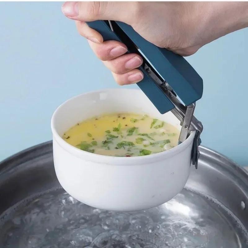 4Pcs Anti-scalding Clip Set High Temperature Resistant Non-slip Crockery Clamp Stainless Steel Tray Clamp Silicone Glove Tool
