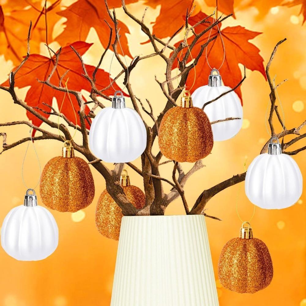 12pcs Plastic Pumpkin Hanging Ornaments Shining Thanksgiving Festival Decorative  Home Decoration