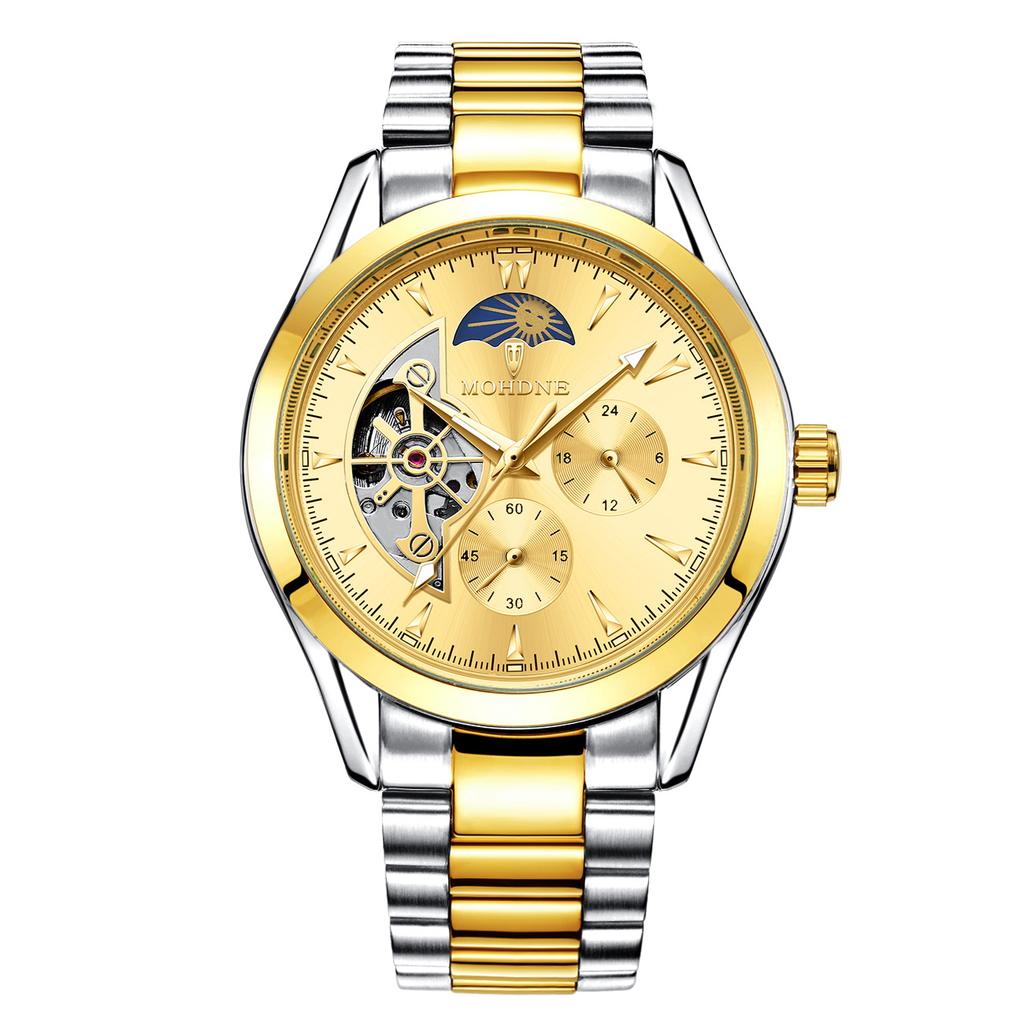 Modun Men's New Sun, Moon and Stars Tourbillon Hollow Luminous Six-needle Three-eye Fully Automatic Mechanical Watch