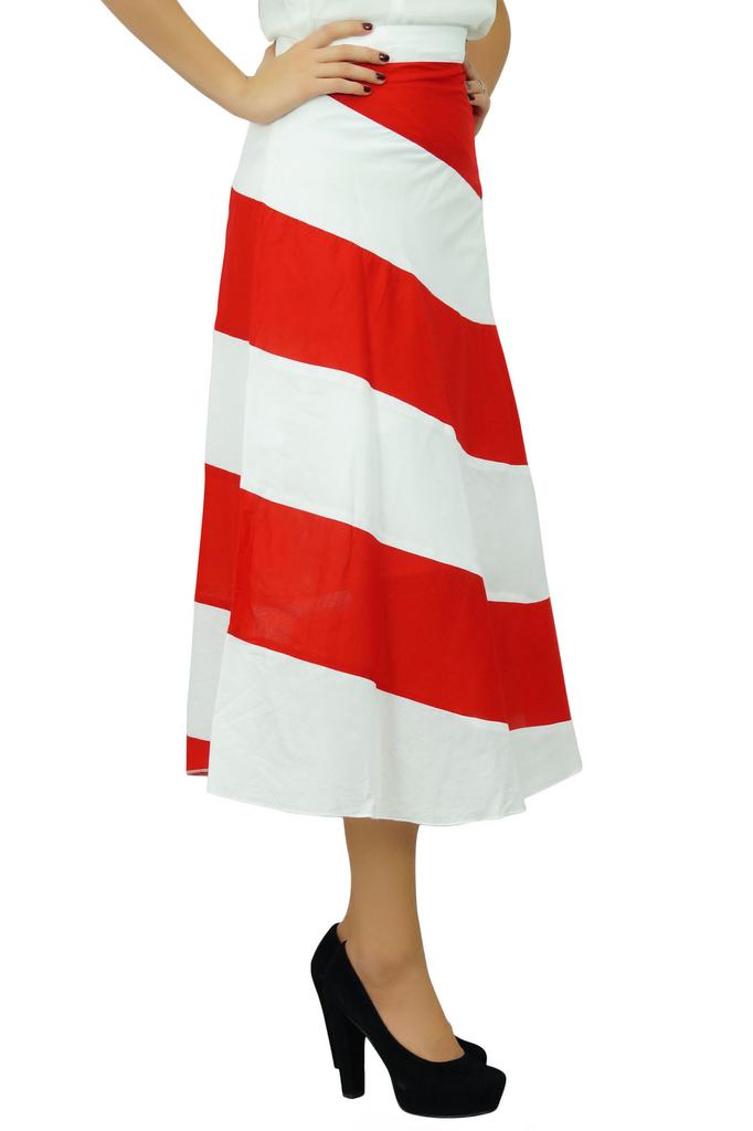 Bimba Women's Spiral Summer Midi Skirt A Line Boho Chic Skrit With Side Zip