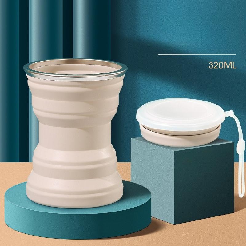 Tragbare faltbare Silikontasse mit Lanyard Hitzebeständig Teleskop-Mini-Tasse Deckelaufbewahrung Reise Geschäftsreise Outdoor Gurgeln