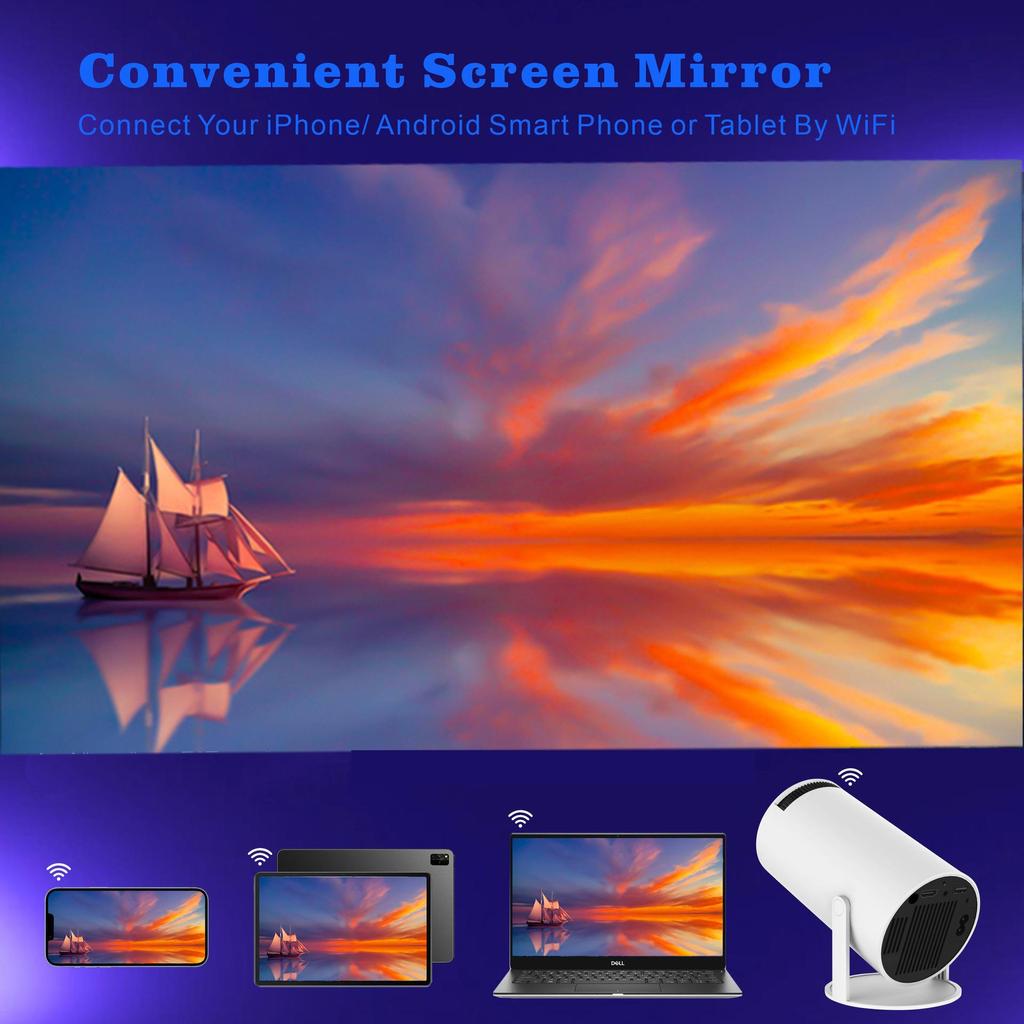 HY300Pro 4K Portable Ultra HD LCD Projector with Wireless Screen Mirroring for Living Room