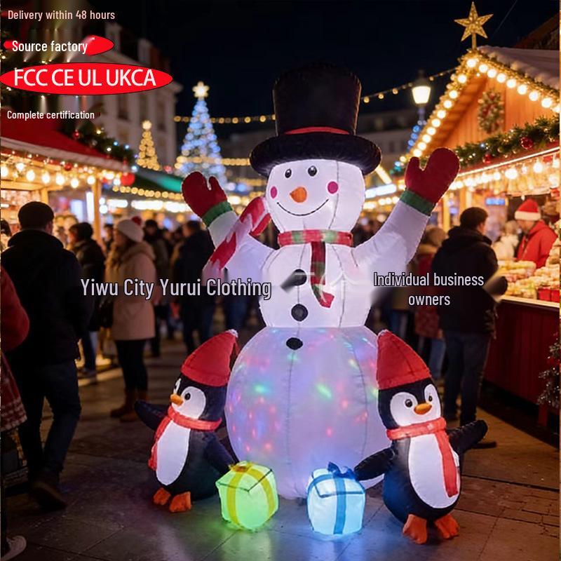 Christmas Weather Vane Inflatable Snowman & Penguin with LED Lights UK Standard
