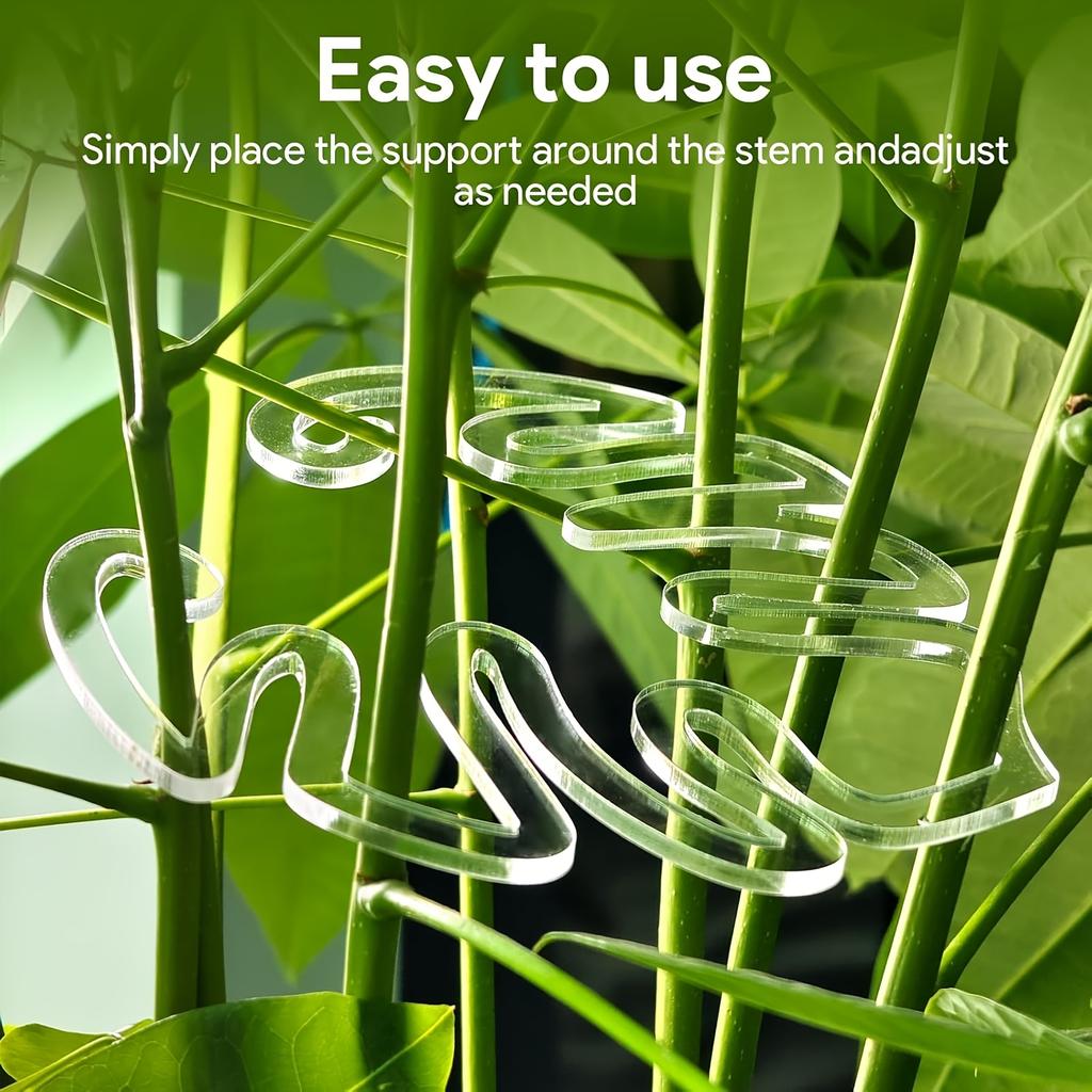 5 Pcs Transparent Leaf-Design Plant Support Stakes - Flexible Monstera Stem Clips, Invisible Plant Stake Holders for Indoor Plan