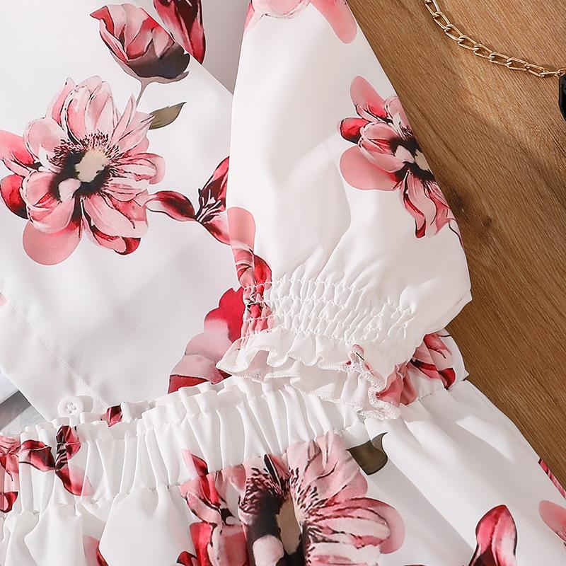 Kinderbekleidung 8-12J Mädchen Sommerhemd Neue Mode Druck Sonnenschutz Langarm Top + Shorts Set 2PCS