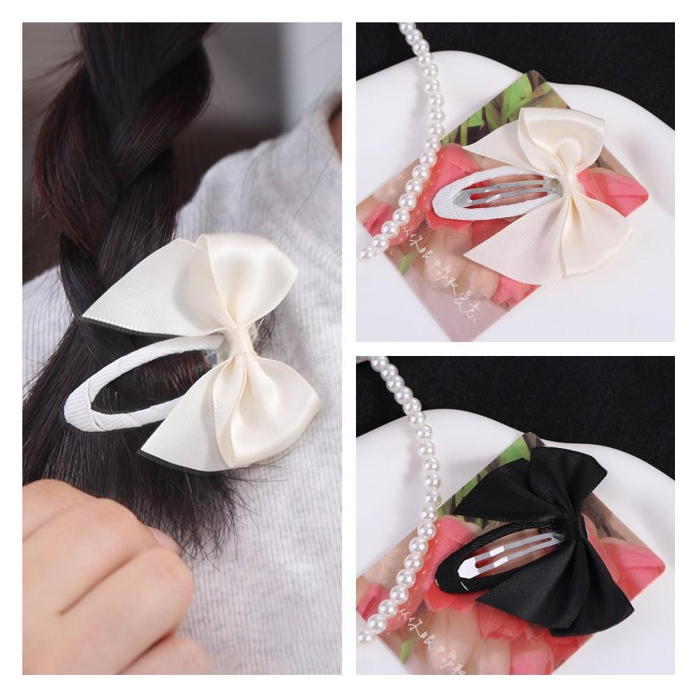 Satin Bow BB Clip Y2K Oval Hairpin Hair Accessories Cloth Hair Clip  Headwear