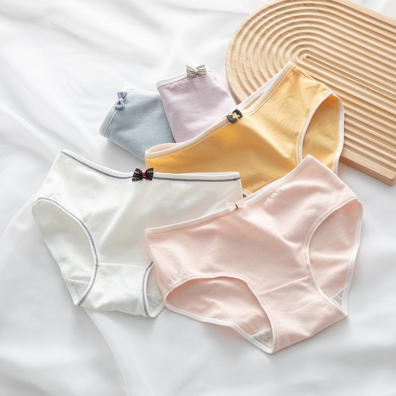 Neues Produkt: Japanische Morandi Schleife Baumwollslips für Mädchen mit mittlerer Taille - Süßes und schlichtes Design