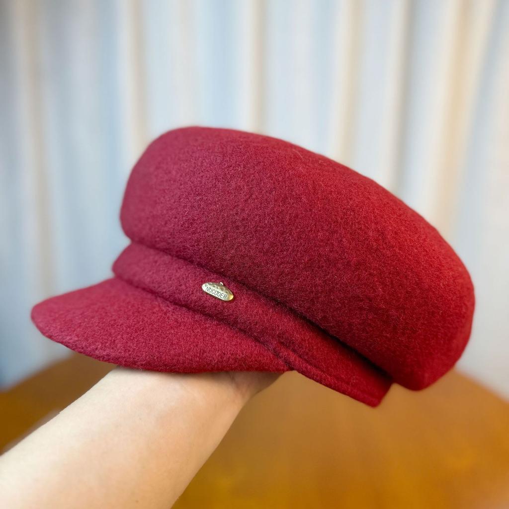 Wollbarett Damen Herbst und Winter Vielseitiges Temperament Entenschnabelmütze Koreanischer Stil Gesicht zeigend Klein Warm Retro Schiebermütze