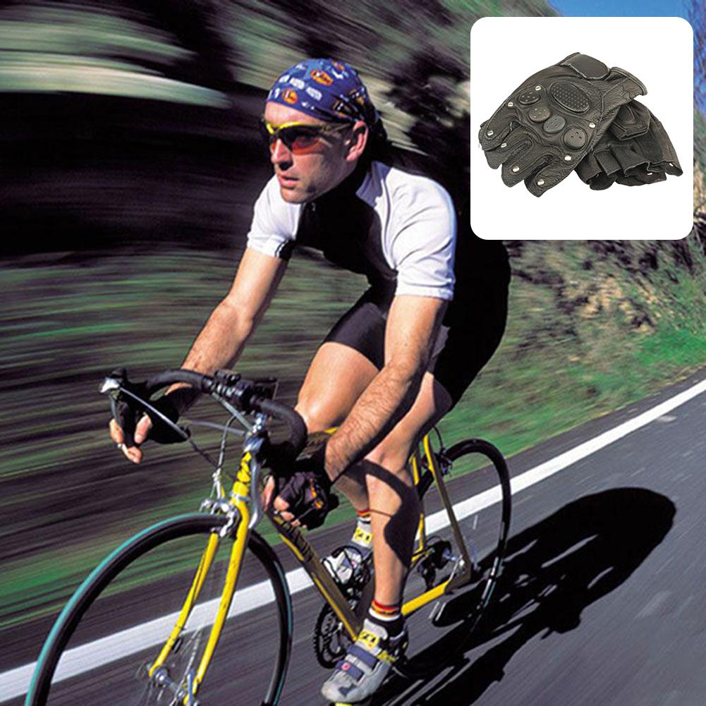 Guanti da Bici Mezza Dita Estivi Traspiranti Antiscivolo Rivetti Pelle Nera Ammortizzanti Guanti per Bicicletta MTB Strada Pantaloncini da Ciclismo Guanto
