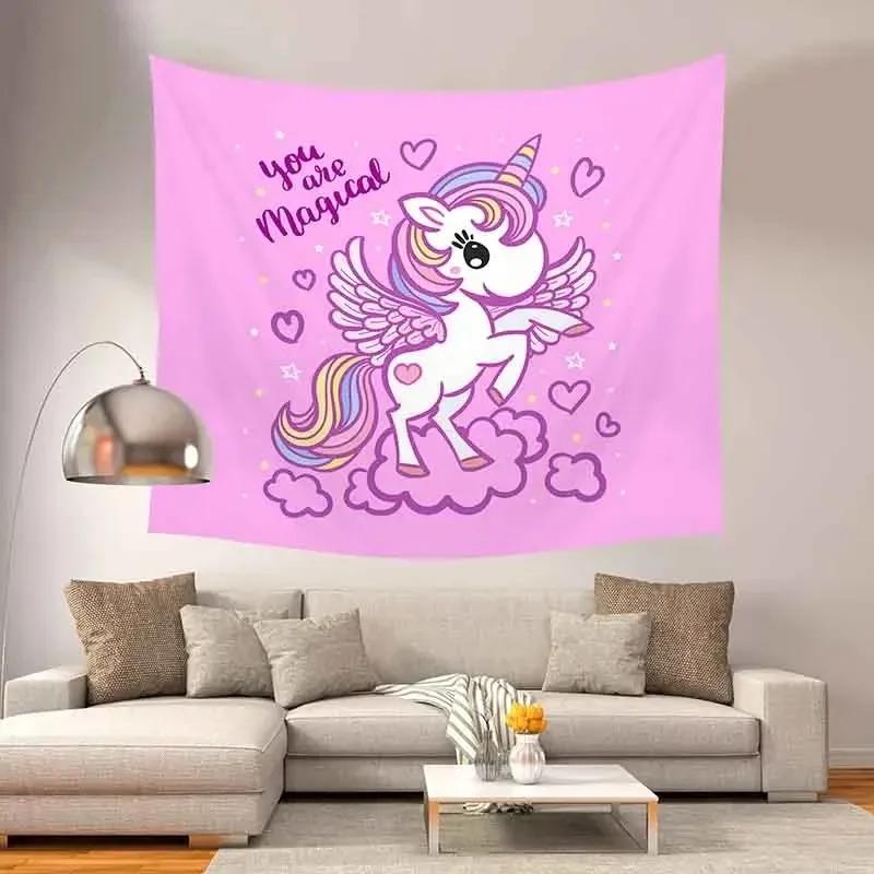 Rainbow Unicorn Pattern Tapestry Office Living Room Tapestry Home Wall Decoration Tapestry