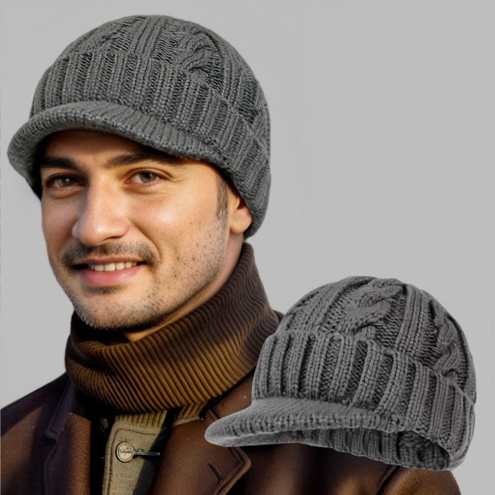 Plush Men Peaked Cap Thermal Winter Men Hat Simple Woolen Knitted Hat  Winter