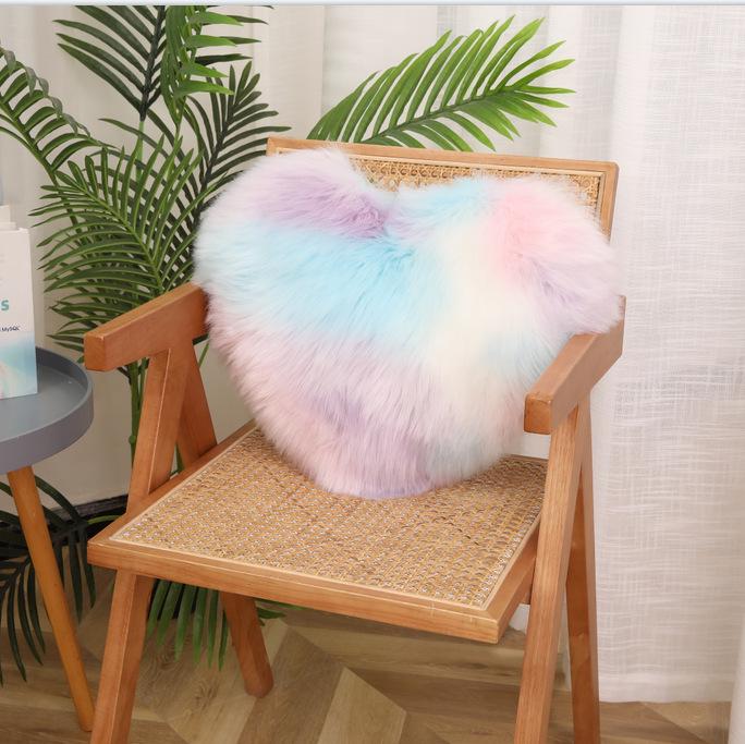 Heart-Shaped Imitation Wool Plush Cushion Pillow 