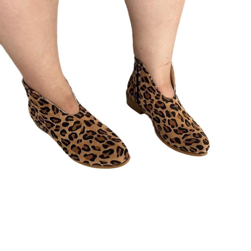 Autumn New Large-size Hot-selling Women's Leopard Print Thick-heeled Women's Boots and Women's Single Shoes
