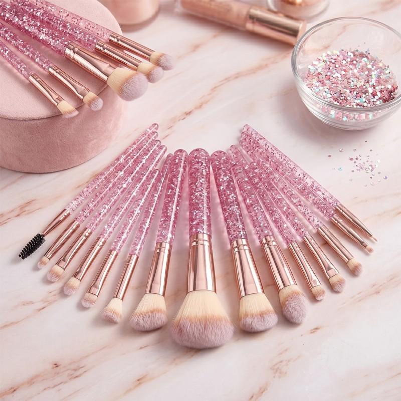 18-teiliges Glitzer-Kristallgriff-Make-up-Pinselset mit weichen Borsten, Foundation-Pinsel, mit Kosmetiktasche