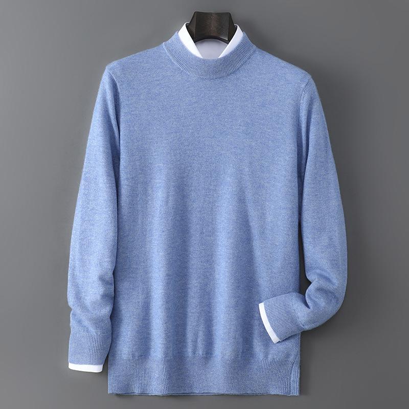 Men's 100% Pure Wool Half-High Neck Sweater - Solid Color, Business Casual Knit Base Layer Top