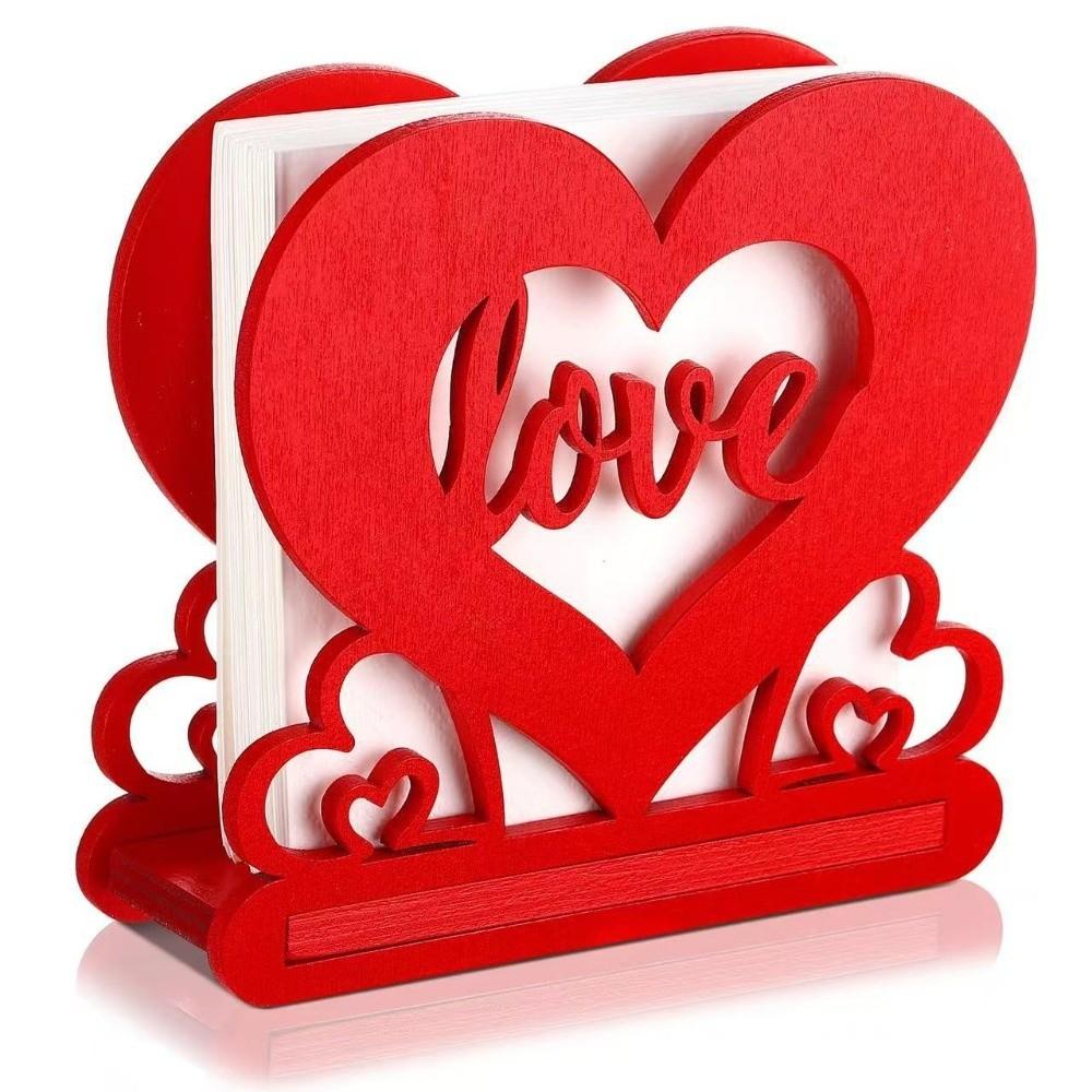 Napkin Box Valentine Day Tissue Box Wooden Ornament Heart of Baryada Valentine Love Wood Tissue Box DIY Handmade Red