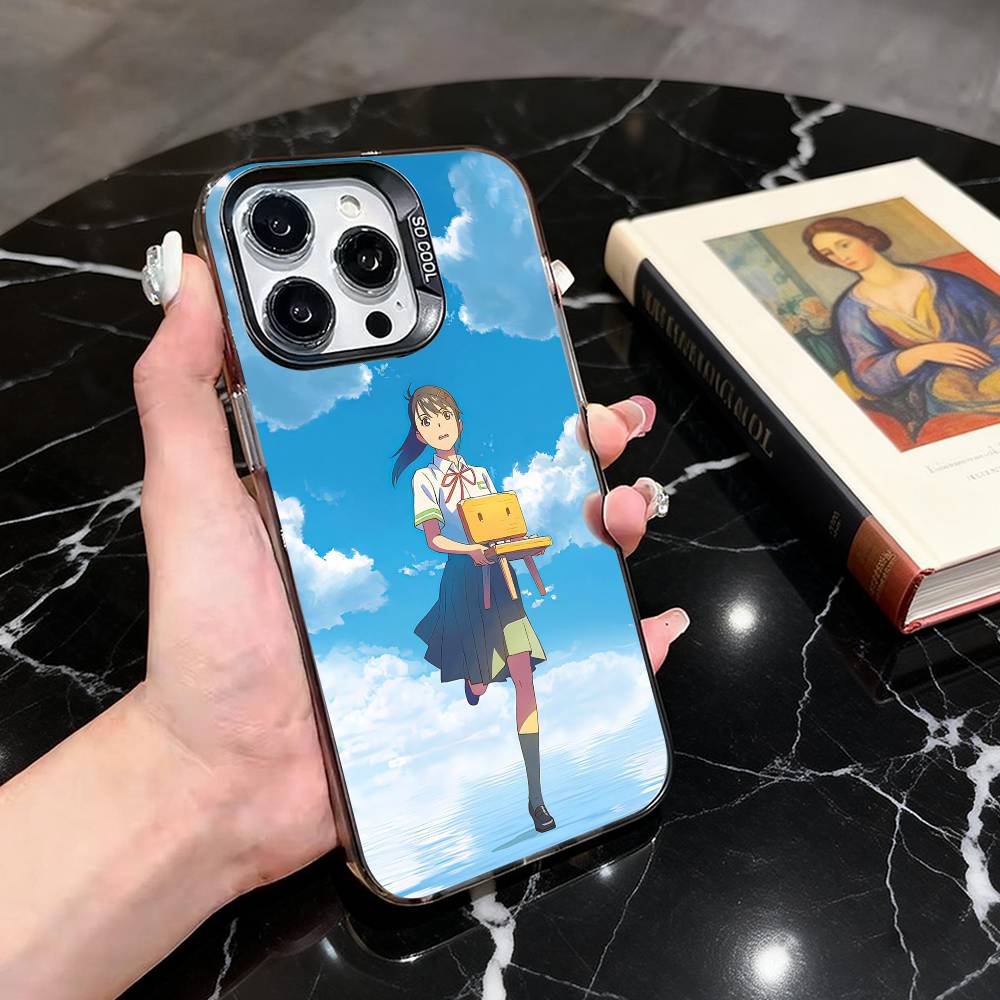Cute S-Suzume Anime Phone Case For iPhone 17,16,15,14,13,12,11 Plus,Pro Max,XS,Colored Silver Plated Inside Cover