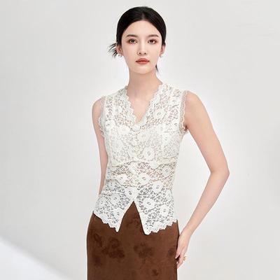 Feminines elastisches V-Ausschnitt Spitzen-Trägerhemd - Vielseitiges Basic-T-Shirt oder Sommerweste