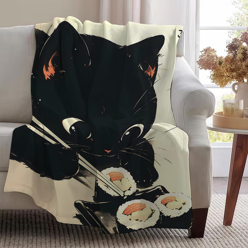 Blanket Throw Black Super Cosy Plush Living Sushi Room Sofa Couch Childish Birthday Cat Gifts