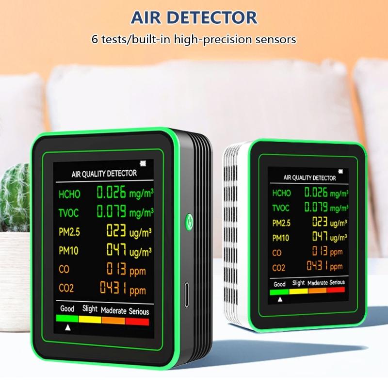 Intelligent Indoor Home Air Pollution Detectors Inspector with CO2, Temperature, Humidity, Formaldehyde, TVOC Monitoring
